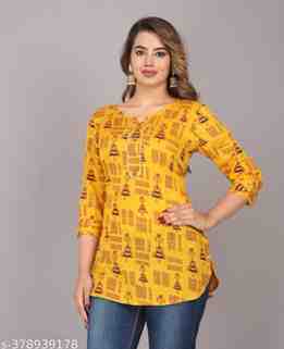 Trendy Fashionable Stylish Printed Women Top(Tunic Top, Topper For Women, Ethnic Top, Printed Top, Gold Print Top, Top For Jeans, Top For